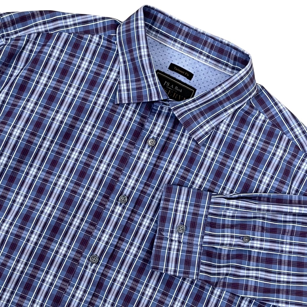 Jos. A. Bank Reserve Mens Button Down Shirt XL Blue Purple Plaid Tailored Fit